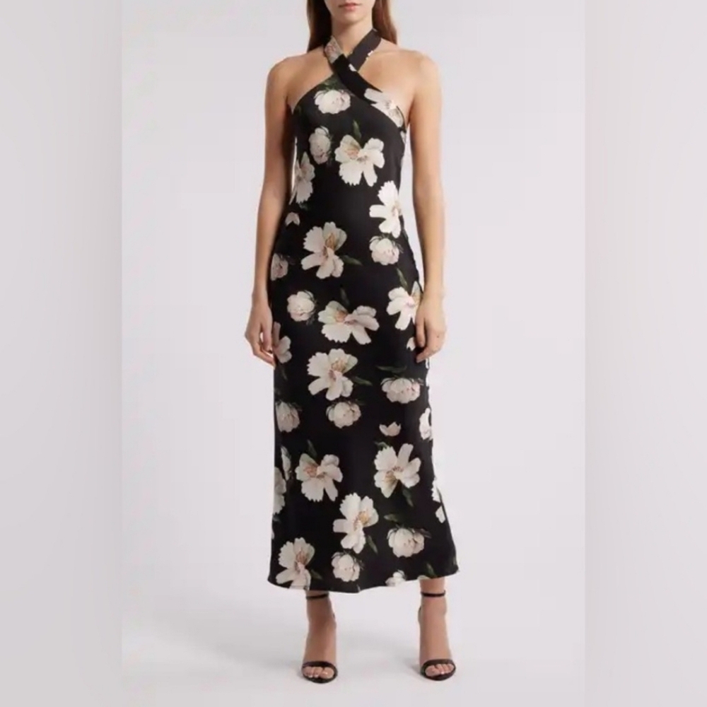 NWT Petal + Pup Satin Tie Halter Maxi Dress 16